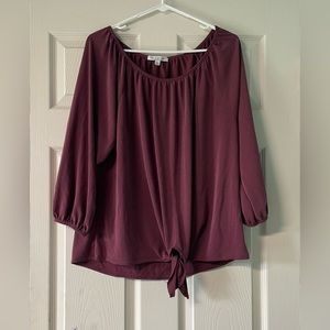 Maroon top, with peasant sleeves